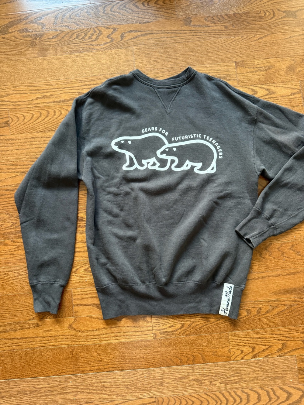Human Made Black Crewneck Sweatshirt with Light Gray Polar Bear Graphic